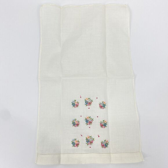 Vintage Linen Napkins Lot of 4 Floral Embroidered Ivory Red Pink - Picture 16 of 16